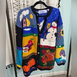BellePoint Vintage Holiday Woven Embroidered Knit Sweater Cardigan crochet